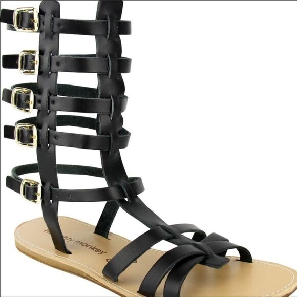 Black Leather Gladiator Sandals by Naughty Monkey NEW - Picture 1 of 4